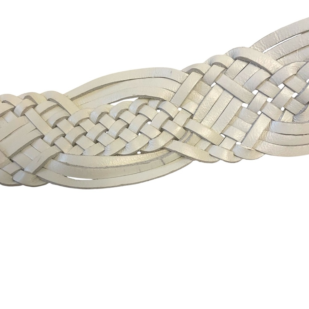 Michael Michael Kors White Woven Leather Belt With Gold Buckle Sz M - Picture 7 of 13